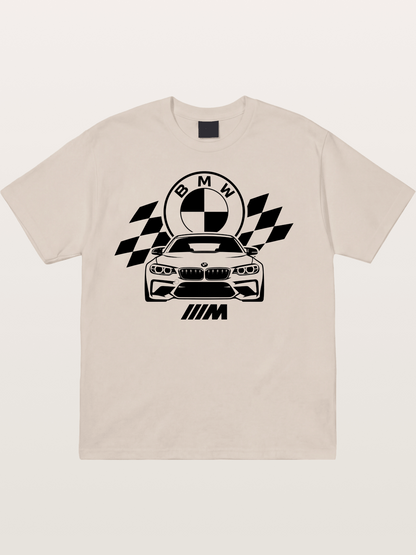 BMW M Series Checkered Flag Print Cotton T-shirt