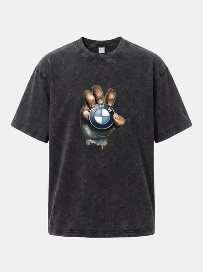 Hand Holding BMW Logo Sketch Washed T-shirt