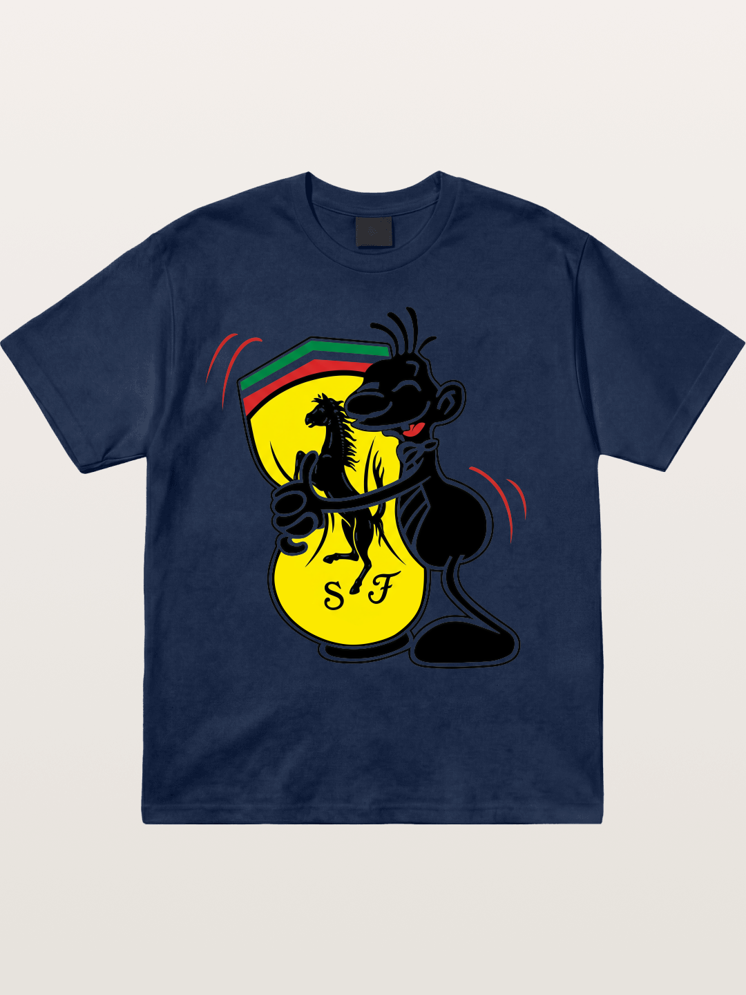 Cartoon Figure Embraces Ferrari Cotton T-shirt