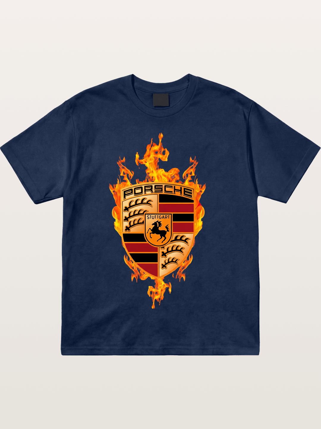 Porsche Crest Fire Flame Design Cotton T-shirt