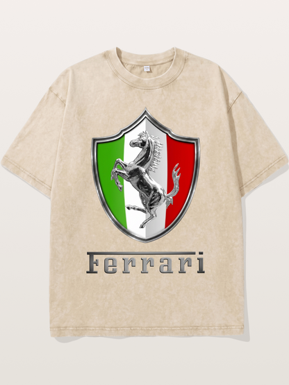 Ferrari Italian Flag Crest Washed T-shirt