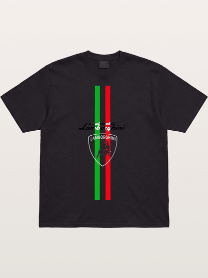 Italian Flag Lamborghini Print Cotton T-shirt