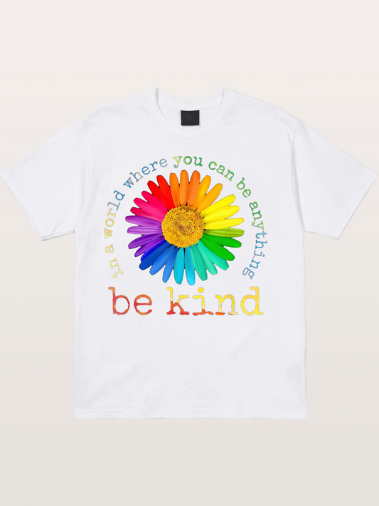Rainbow Daisy Be Kind Quote Design Cotton T-shirt