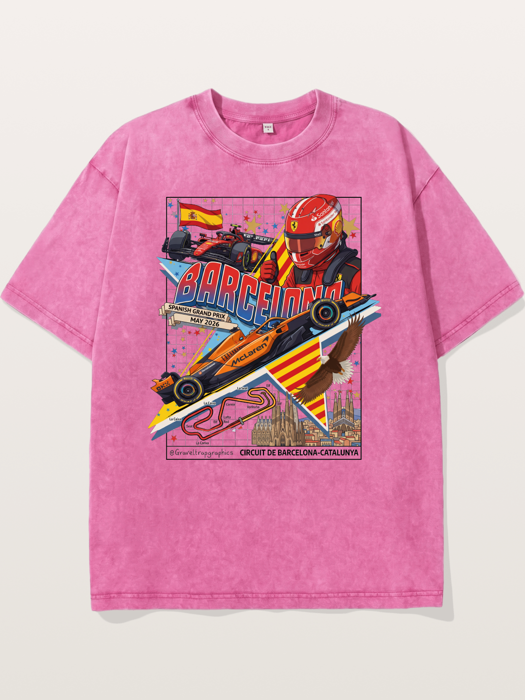 Barcelona GP Spanish Landmark Collage Washed T-shirt---