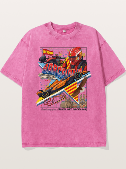 Barcelona GP Spanish Landmark Collage Washed T-shirt---