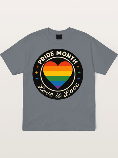 Pride Month Love Is Love Heart Badge Cotton T-shirt
