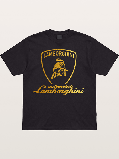 Lamborghini Gold Logo and Bull Shield Cotton T-shirt