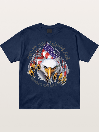 Ripped Flag Eagle Patriotic Print Cotton T-shirt