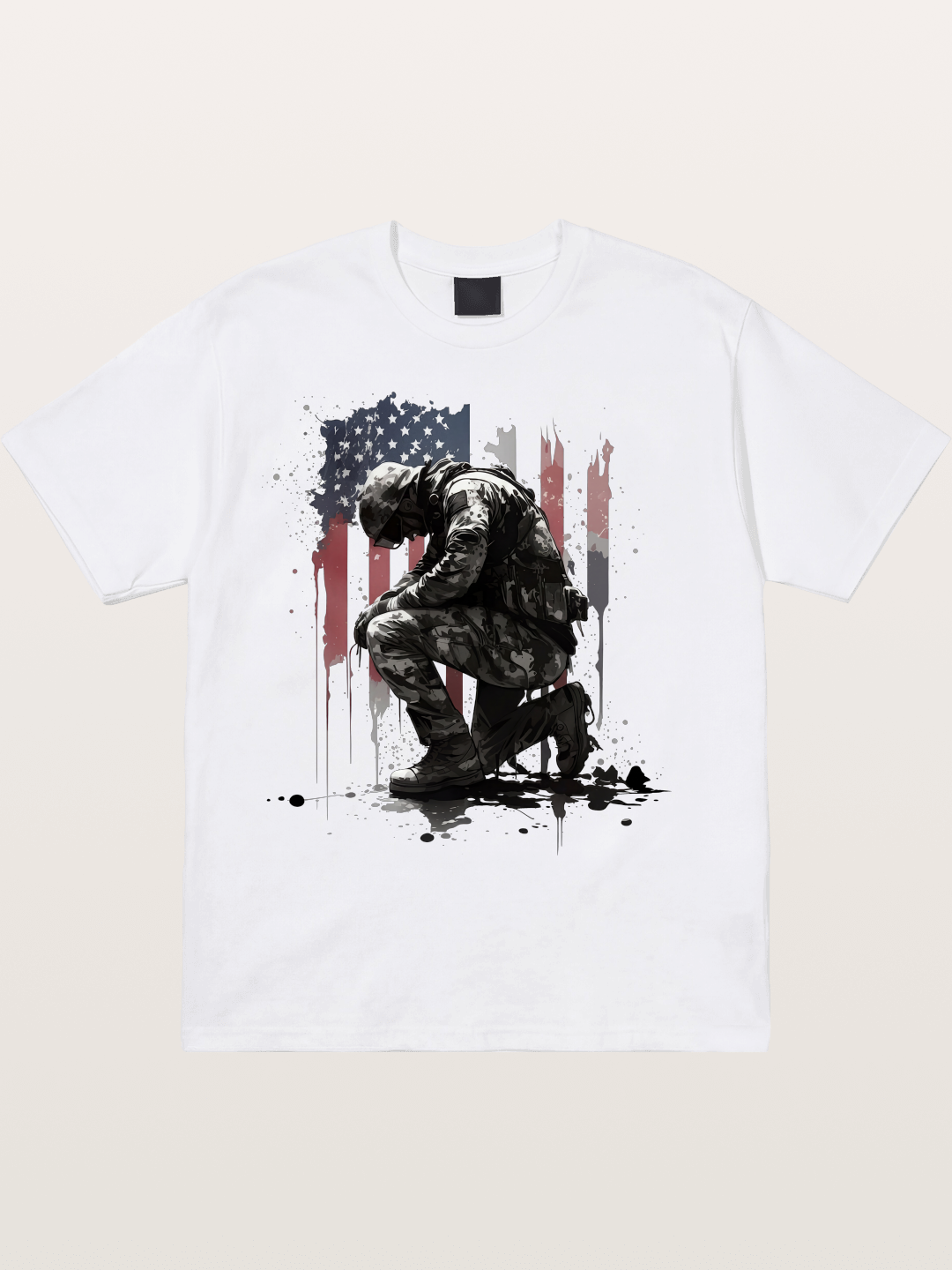Kneeling Soldier Memorial Print Cotton T-shirt