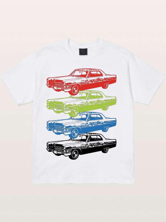 Classic Car Evolution Print Cotton T-shirt
