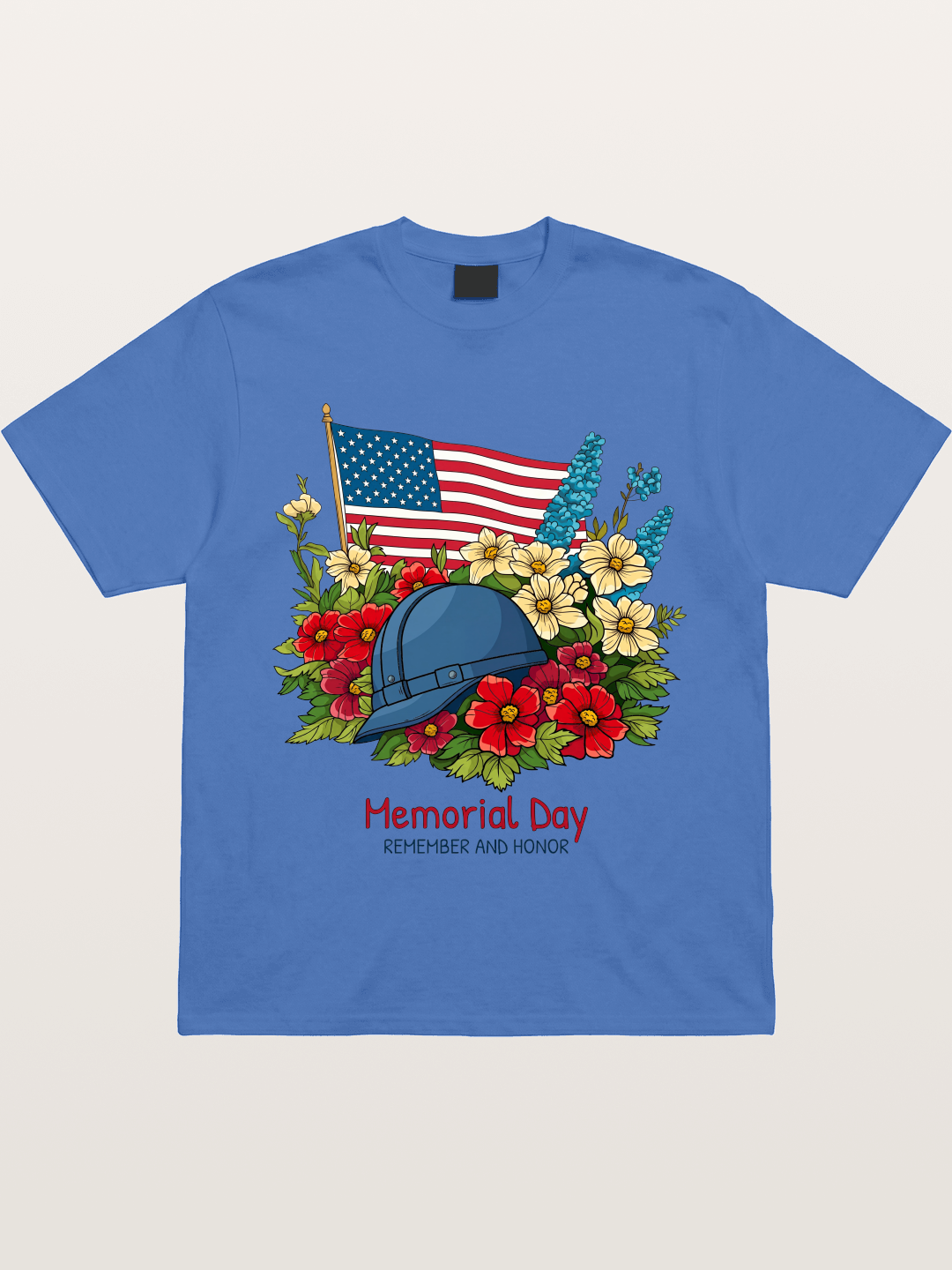 Memorial Day Flowers Helmet American Flag Gildan T-shirt