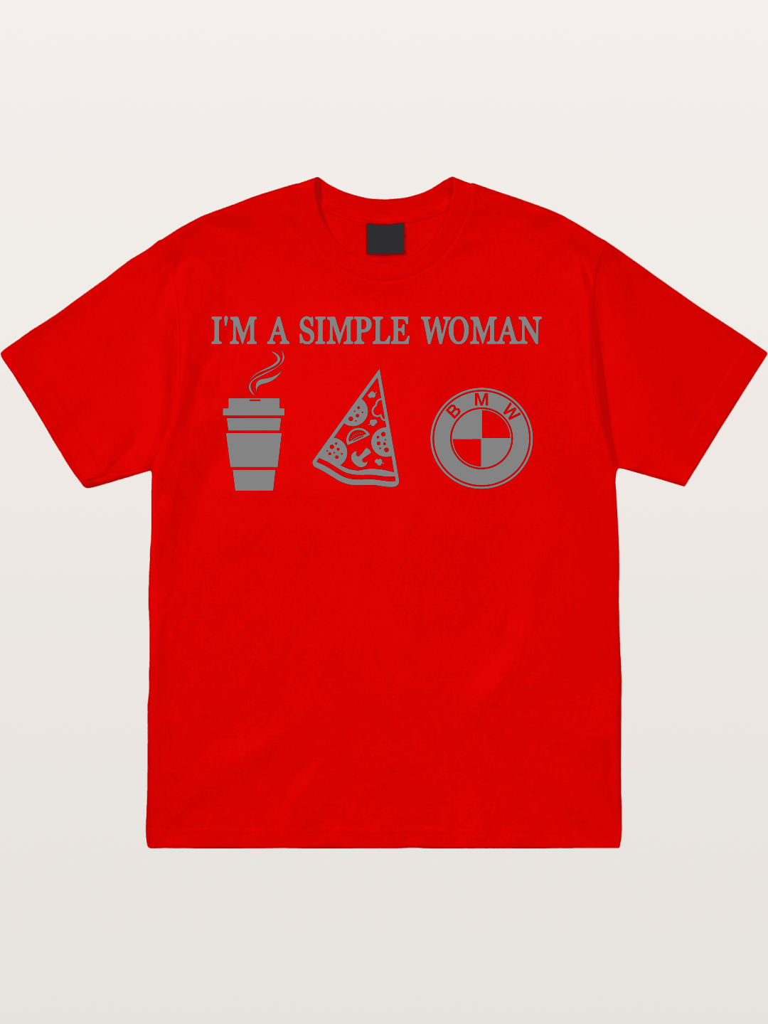 Simple Woman BMW Coffee Pizza Art Cotton T-shirt