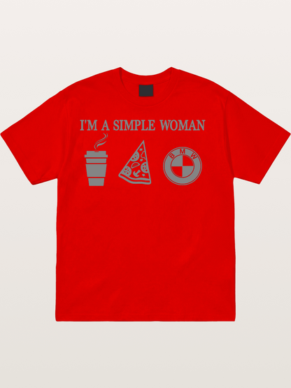 Simple Woman BMW Coffee Pizza Art Cotton T-shirt