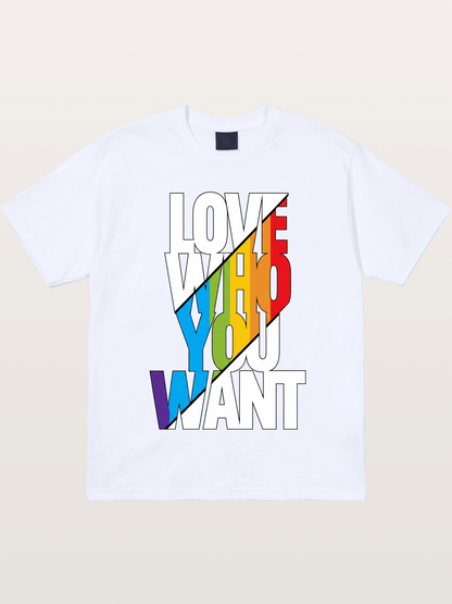 Love Who You Want Diagonal Print Gildan T-shirt