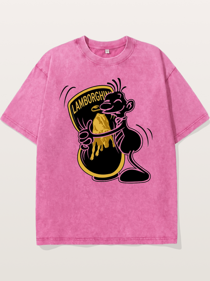Cartoon Hugs Lamborghini Logo Washed T-shirt
