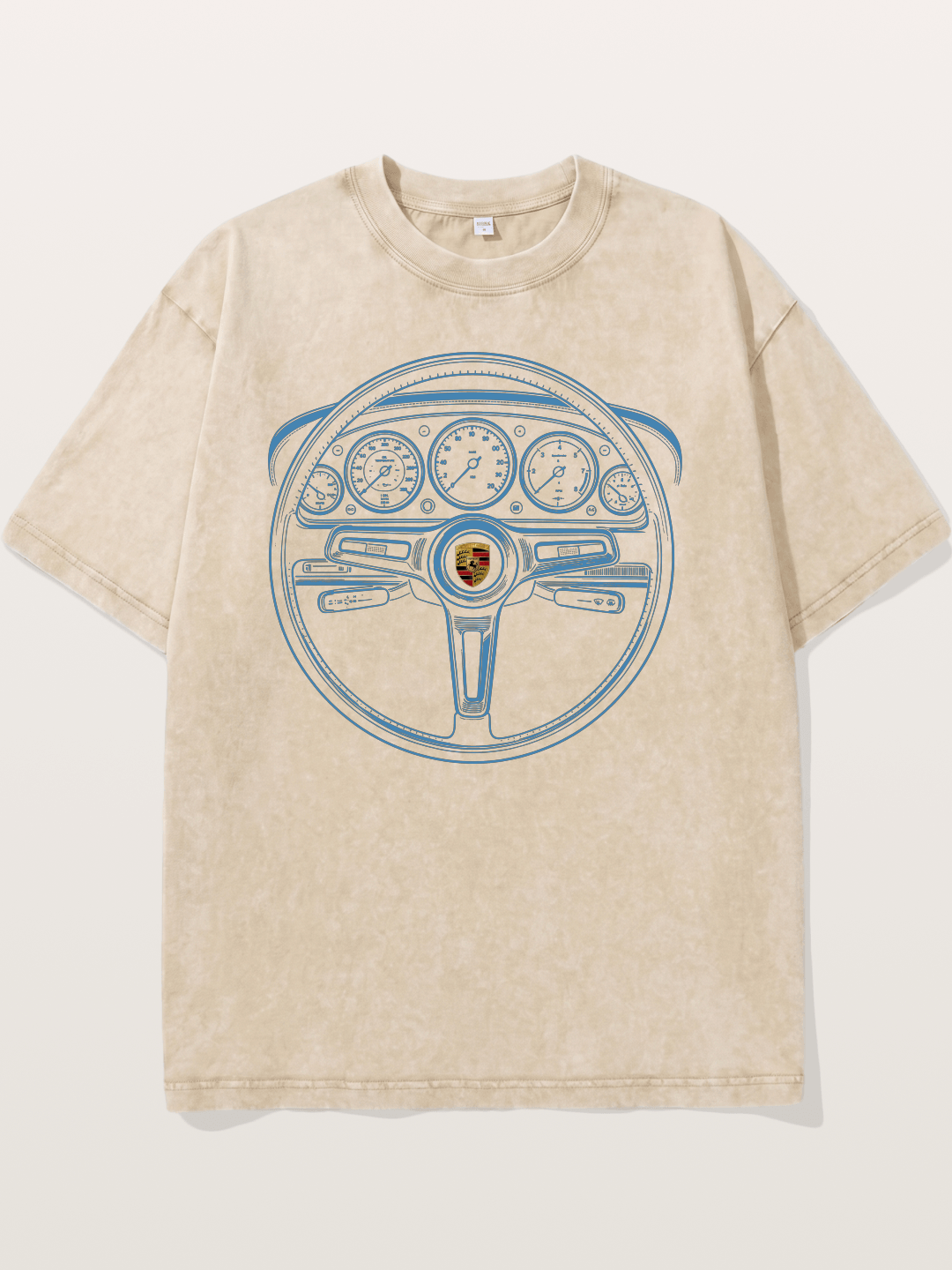 Porsche Classic Steering Wheel Blueprint Washed T-shirt