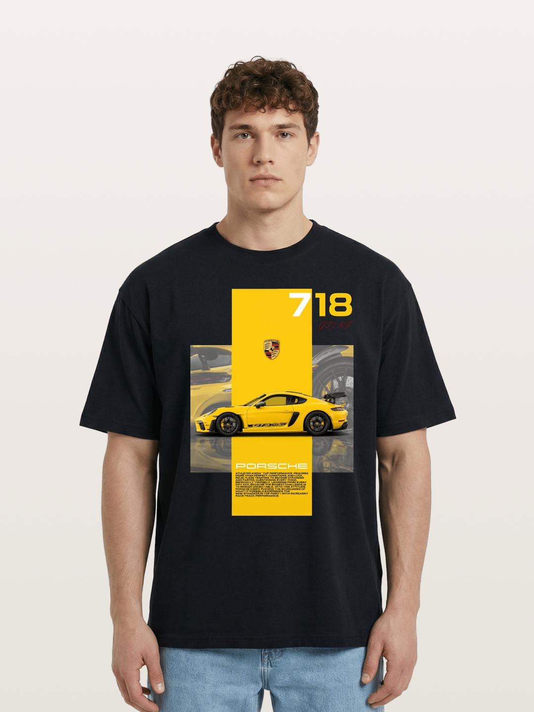 Porsche 718 GT4 RS Yellow Sports Car Cotton T-shirt