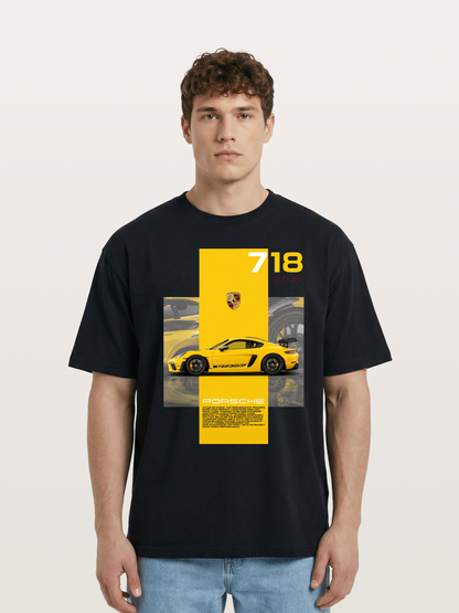 Porsche 718 GT4 RS Yellow Sports Car Cotton T-shirt