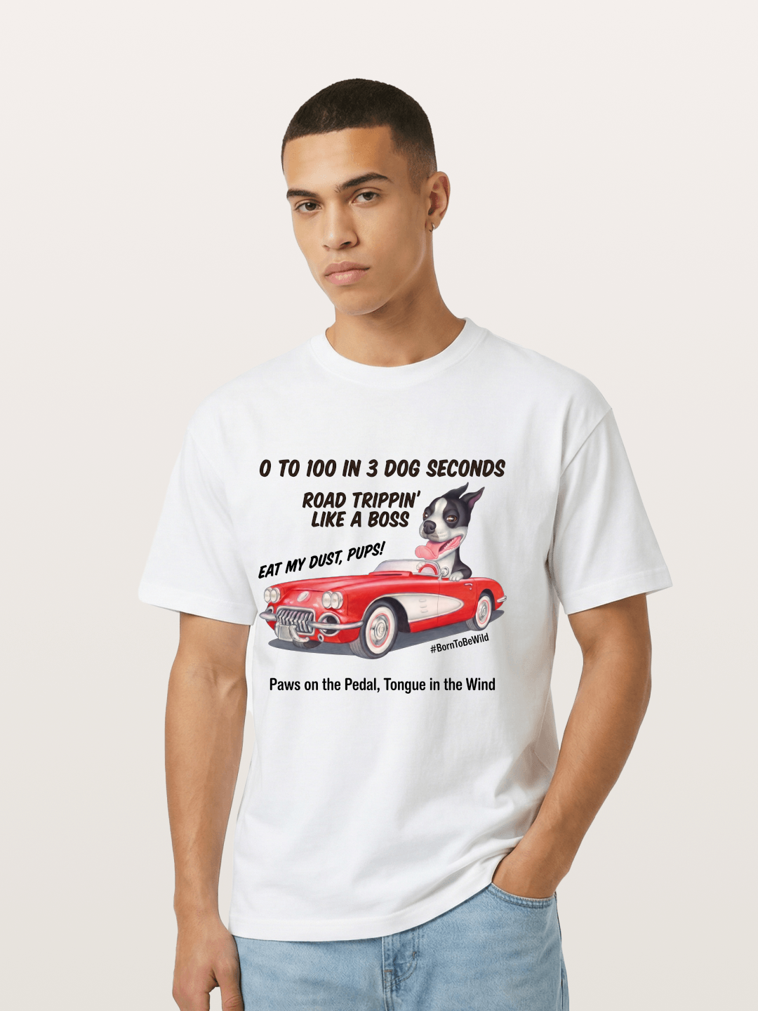 Dog Driving Corvette Road Trip Gildan T-shirt