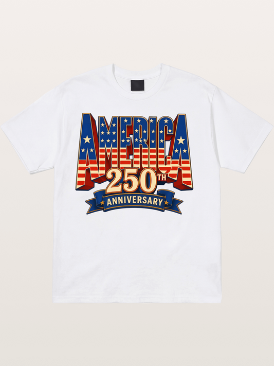 America 250th 3D Lettering Cotton T-shirt