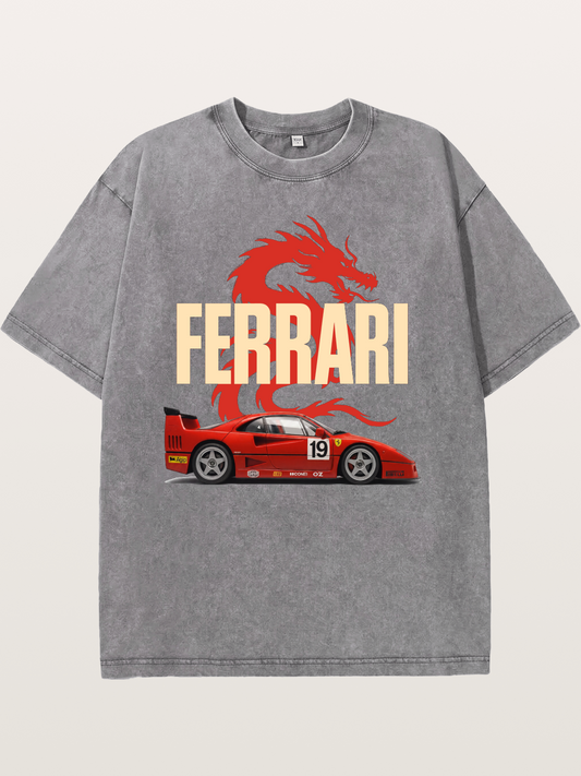Ferrari F40 Red Dragon Theme Washed T-shirt