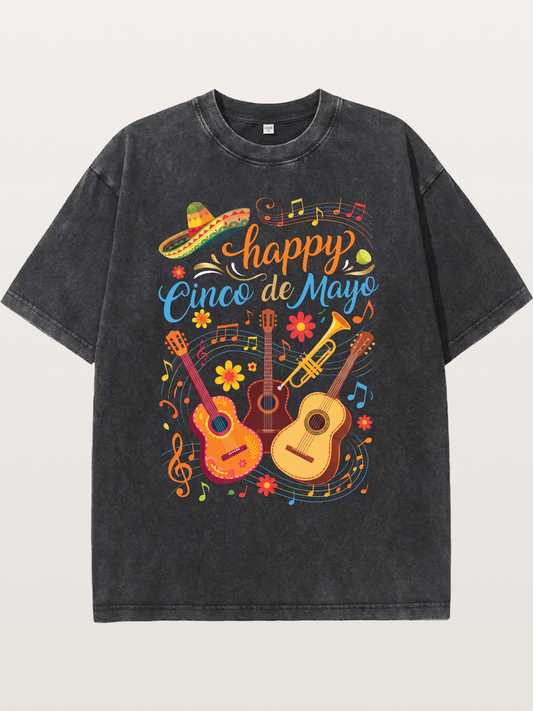Mexican Guitar Trumpet Notes Washed T-shirt