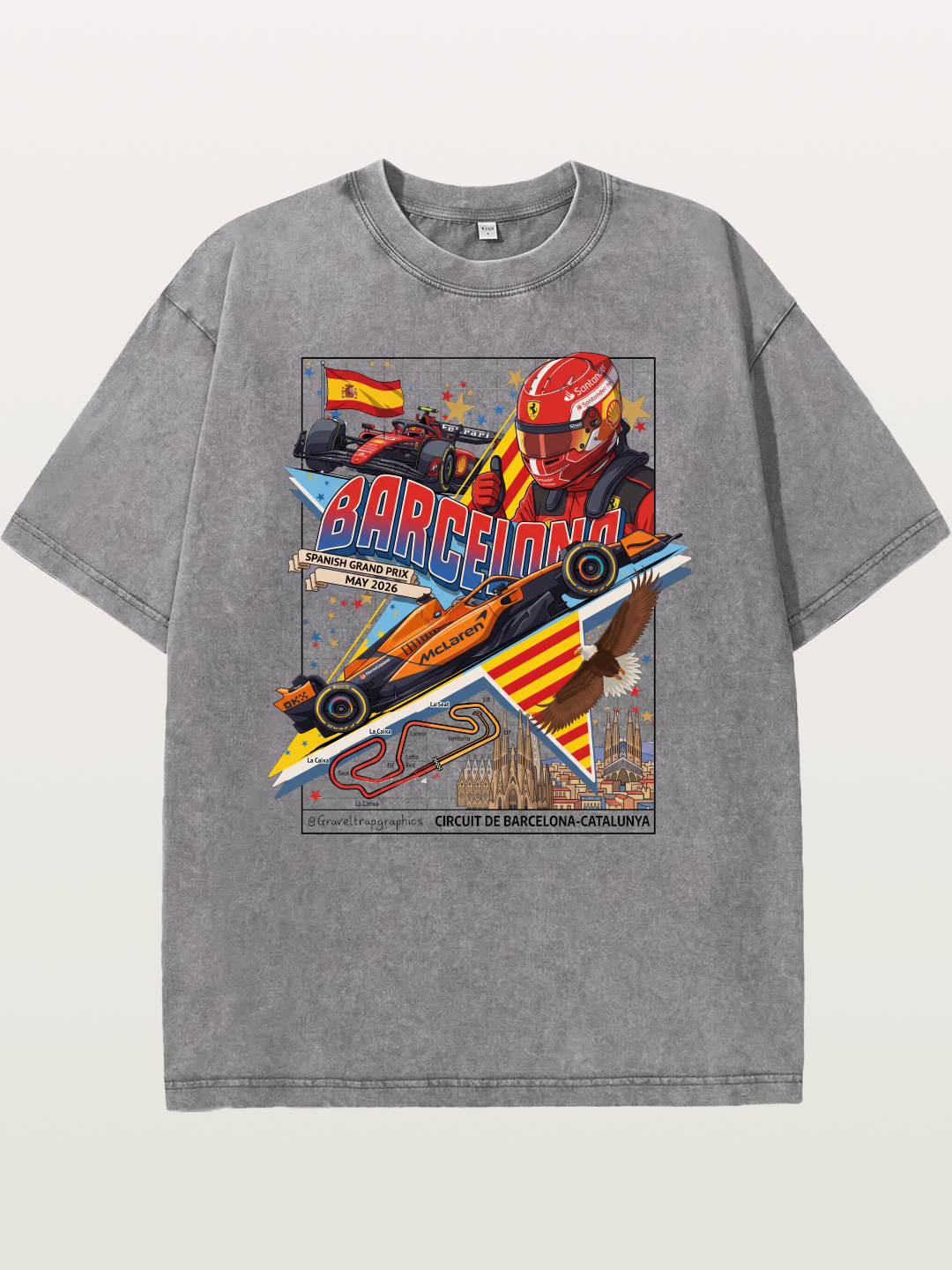 Barcelona GP Spanish Landmark Collage Washed T-shirt---