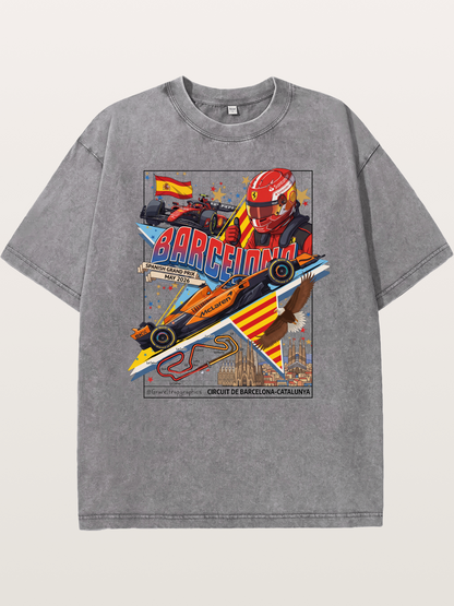Barcelona GP Spanish Landmark Collage Washed T-shirt---