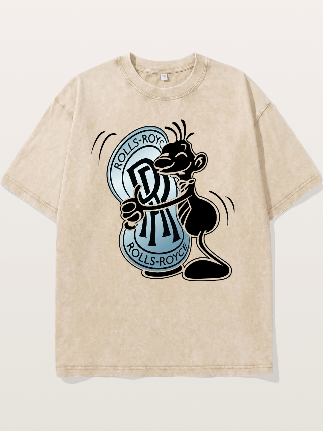 Mascot Hugging Rolls-Royce Logo Washed T-shirt