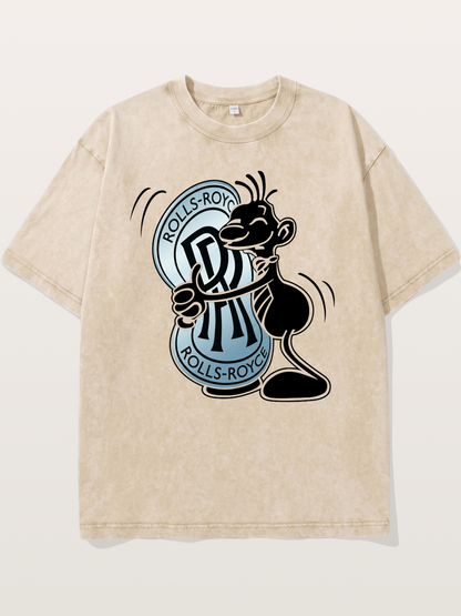 Mascot Hugging Rolls-Royce Logo Washed T-shirt