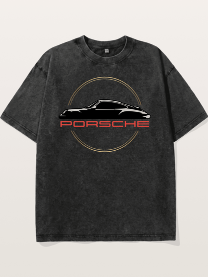 Porsche Silhouette Logo Art Washed T-shirt