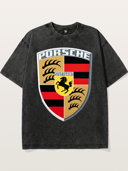 Porsche Crest Shield Design Washed T-shirt