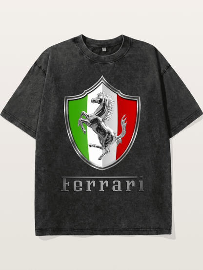 Ferrari Italian Flag Crest Washed T-shirt
