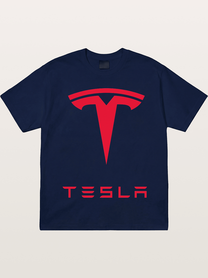 Tesla Red Logo Sticker Gildan T-shirt