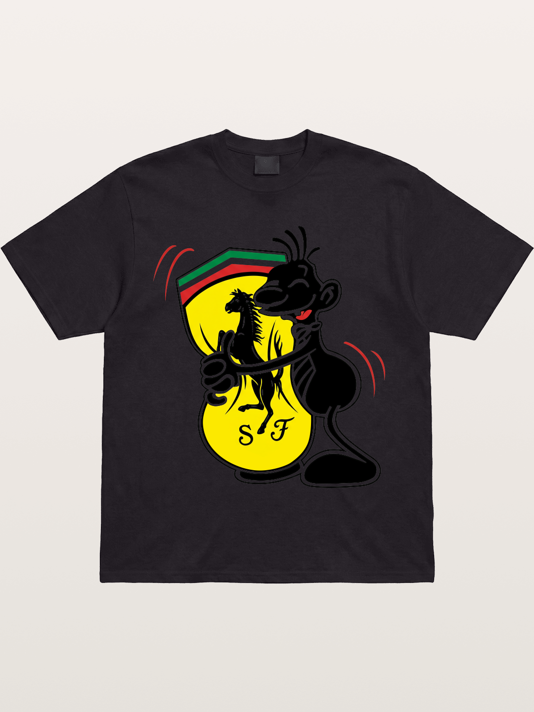 Cartoon Figure Embraces Ferrari Gildan T-shirt