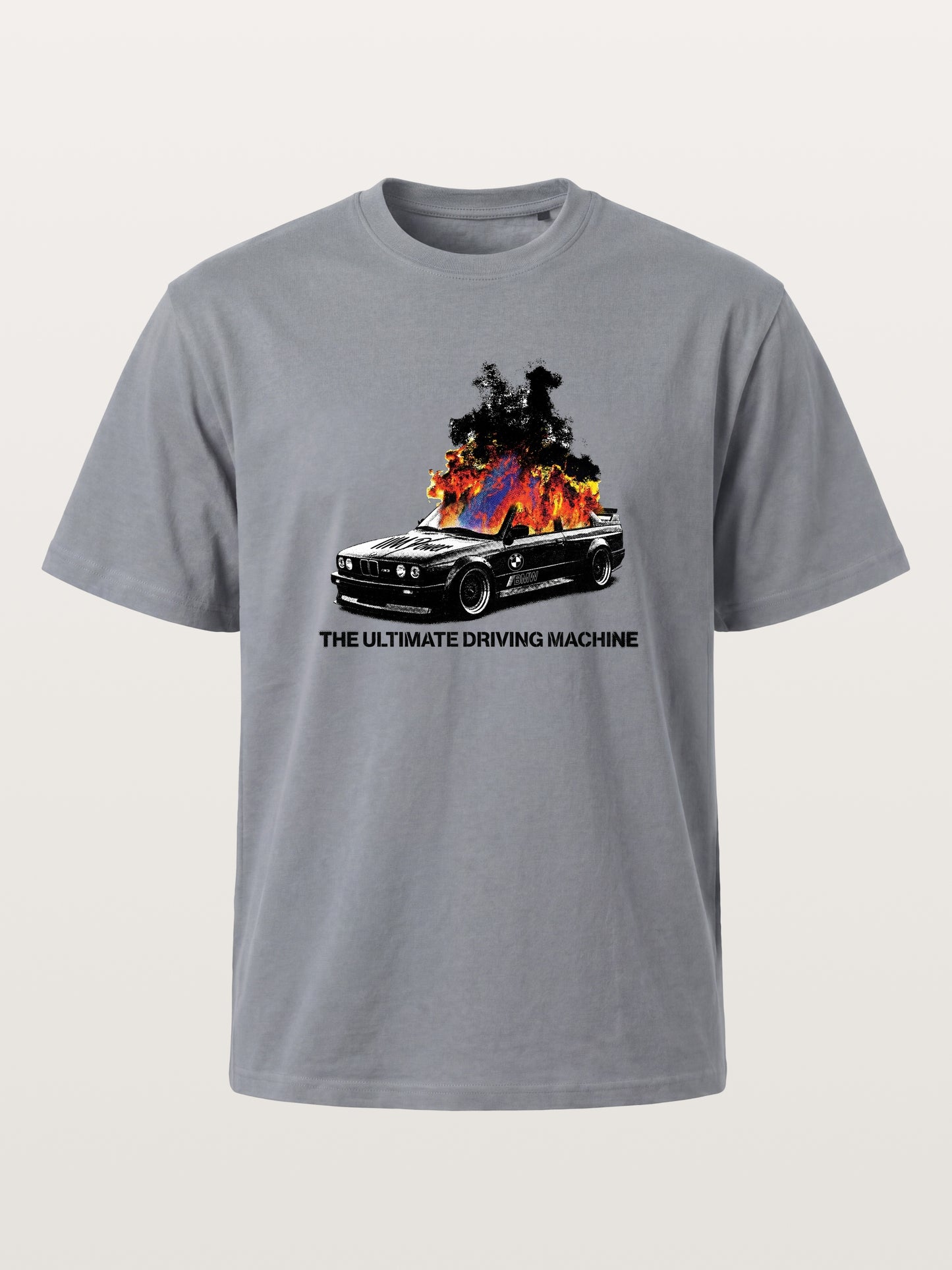 Burning BMW Retro Halftone Poster Gildan T-shirt
