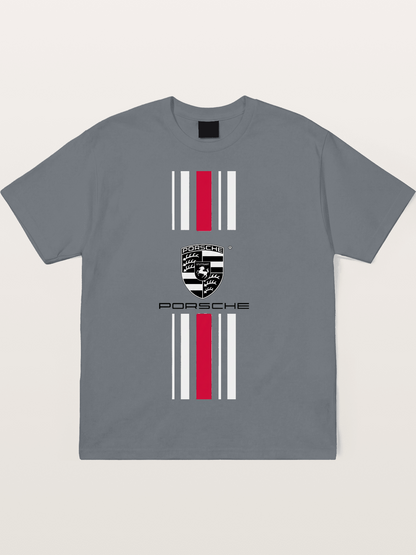 Porsche Crest Striped Design Cotton T-shirt