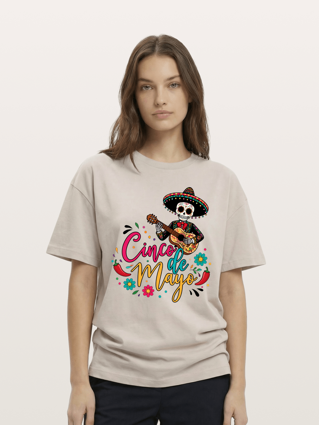 Cinco De Mayo Sugar Skull Graphic Cotton T-shirt