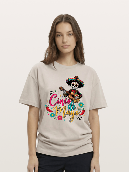 Cinco De Mayo Sugar Skull Graphic Cotton T-shirt