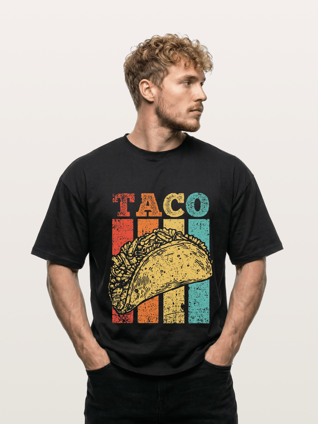 Vintage Taco Retro Stripes Food Gildan T-shirt