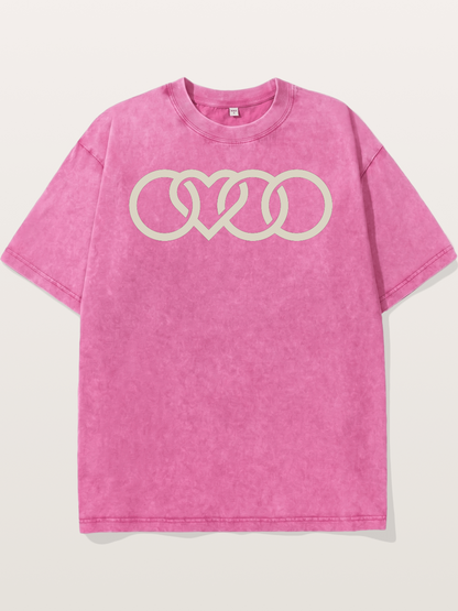 Audi Four Rings Heart Shape Washed T-shirt