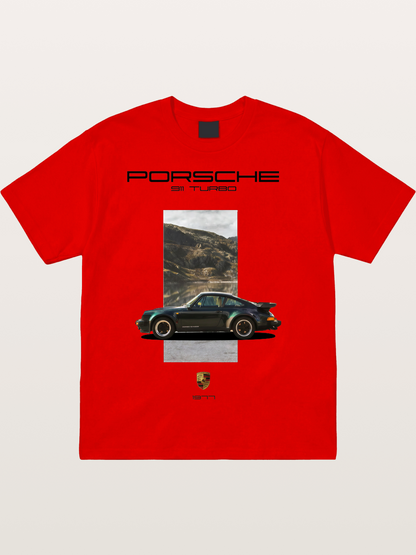 Vintage 911 Turbo Mountain Print Cotton T-shirt