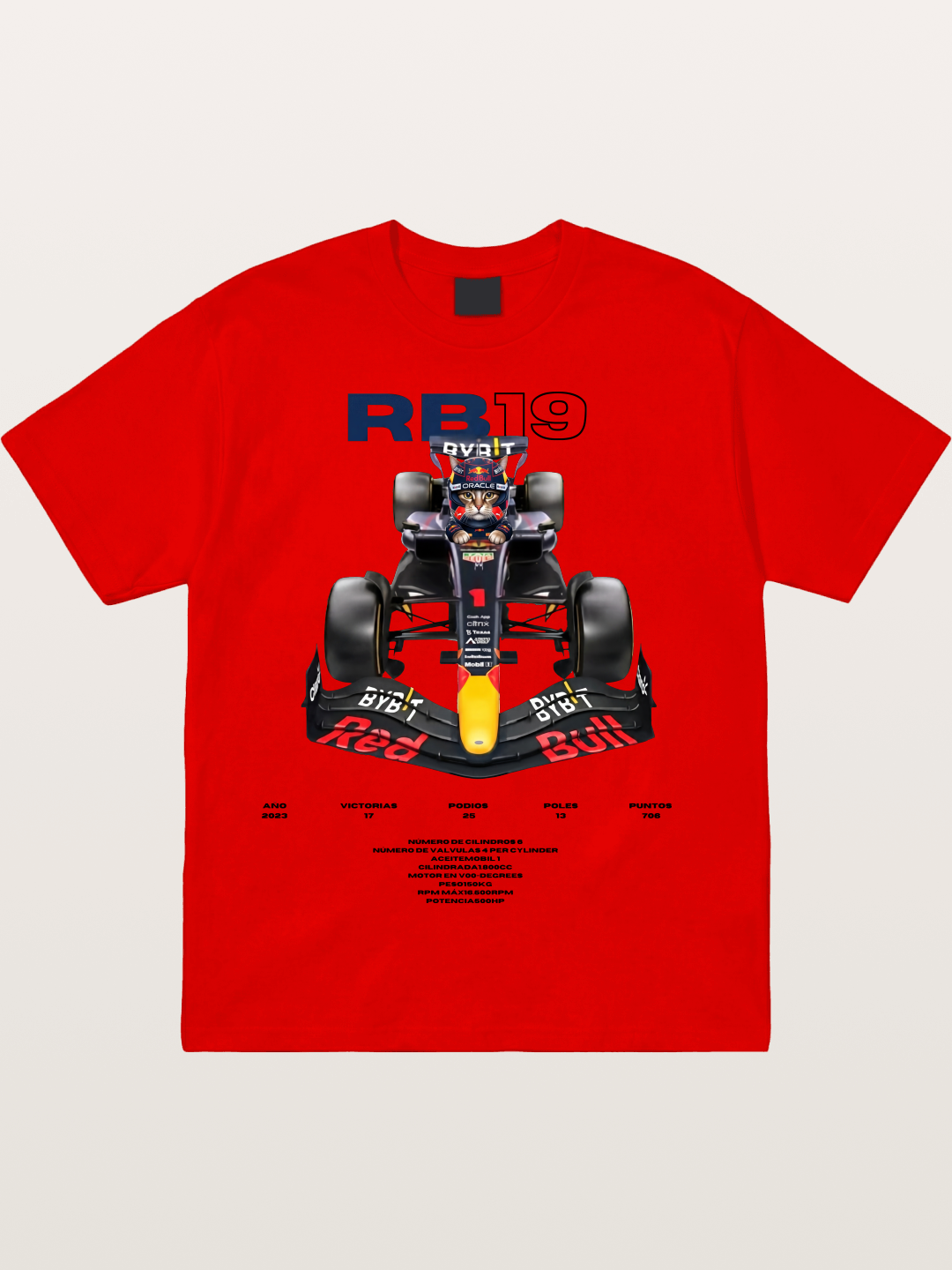 Cat Driving Red Bull F1 Cotton T-shirt
