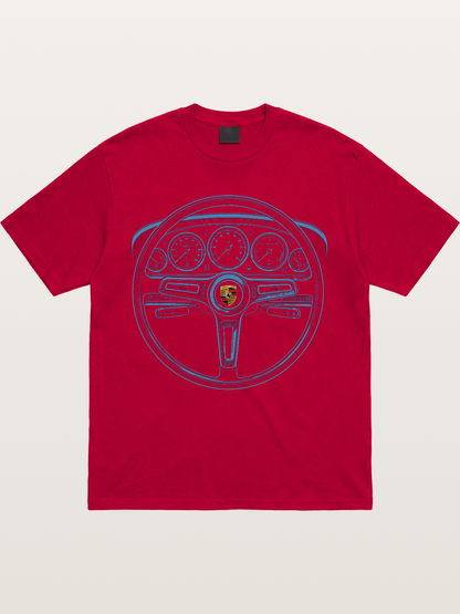 Porsche Classic Steering Wheel Blueprint Gildan T-shirt