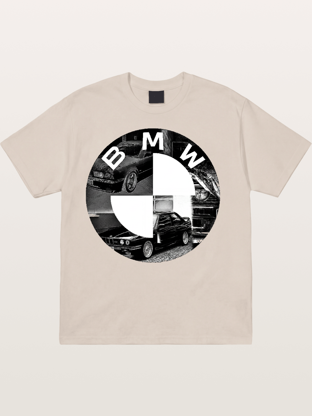 BMW Black White Photo Collage Logo Cotton T-shirt