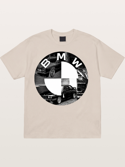 BMW Black White Photo Collage Logo Cotton T-shirt