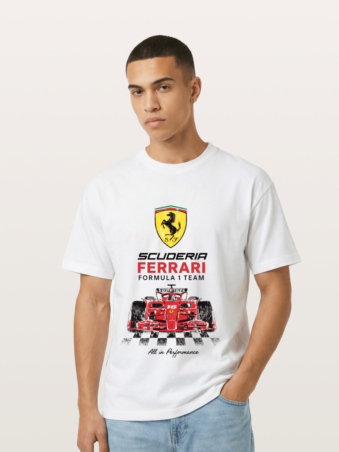 Ferrari F1 Team Racing Poster Gildan T-shirt