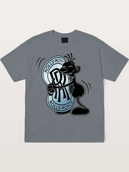 Mascot Hugging Rolls-Royce Logo Cotton T-shirt