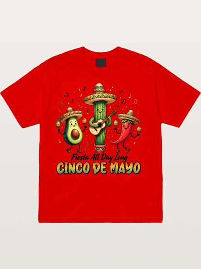 Mexican Fiesta Cartoon Characters Cotton T-shirt