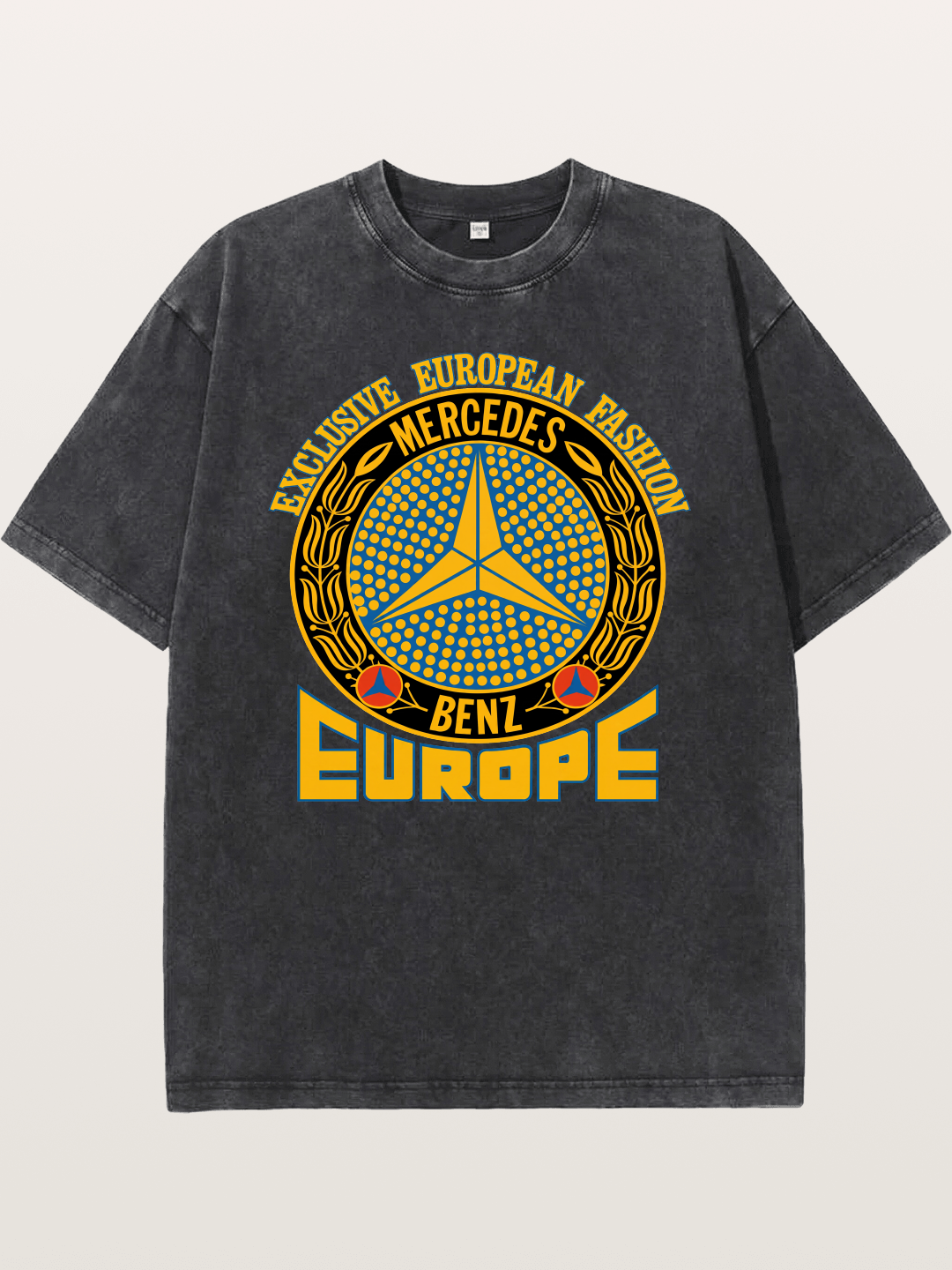 European Fashion Mercedes Print Washed T-shirt